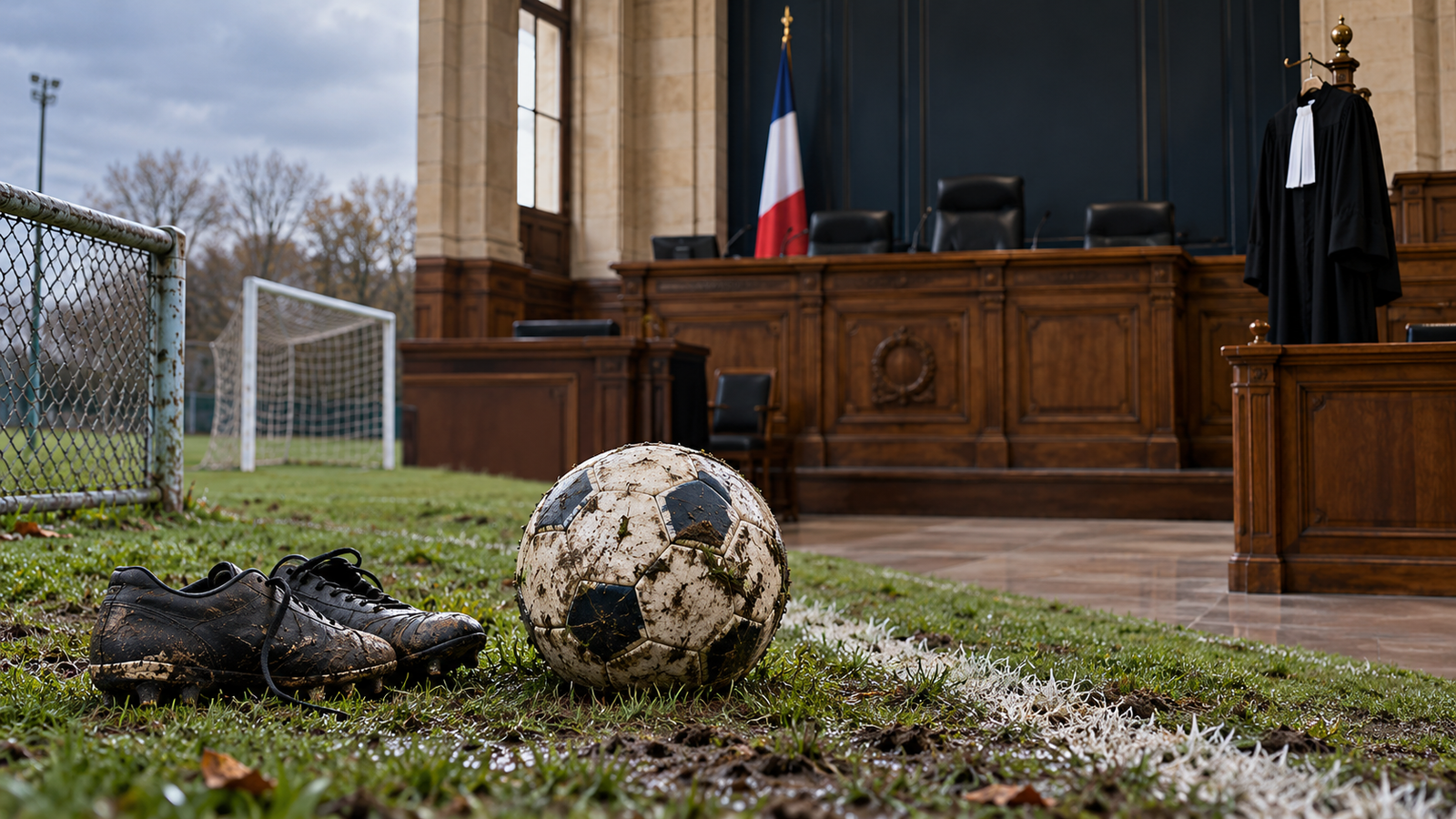 Futbol sahası ve Fransız mahkemesini birleştiren yapay zekâ destekli editoryal kompozisyon