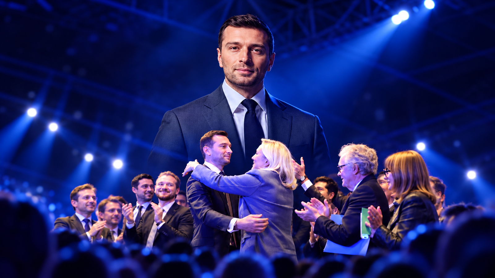 Jordan Bardella ve Marine Le Pen’i bir araya getiren editoryal kolaj