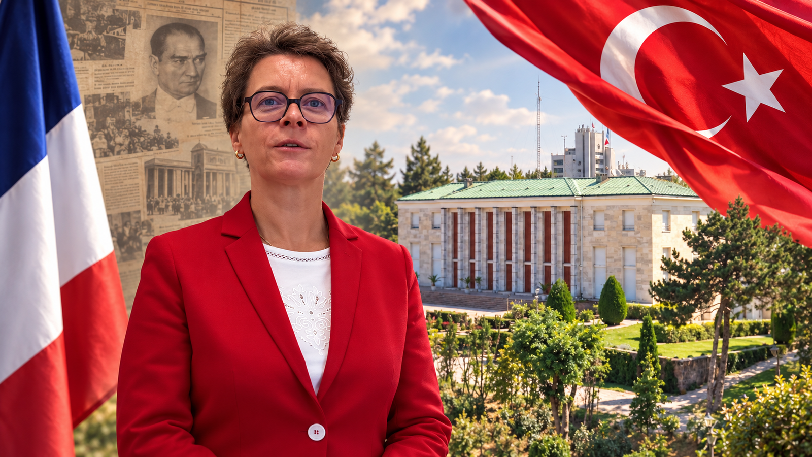 Isabelle Dumont, Ankara’daki Fransa Büyükelçiliği, Türkiye ve Fransa bayraklarıyla Cumhuriyet Bayramı temalı temsili kolaj.