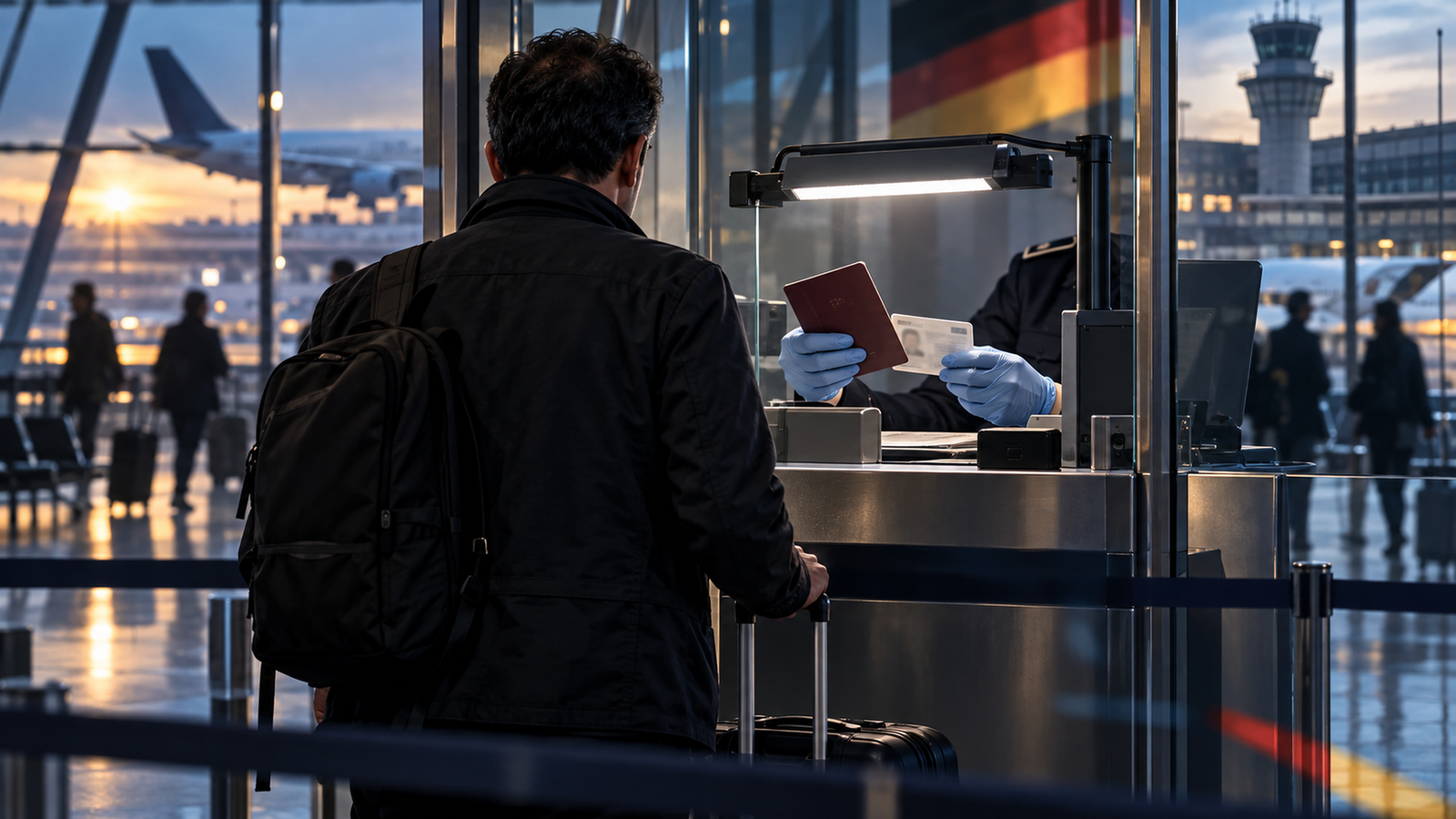 Hannover Havalimanı’nda pasaport kontrolünü anlatan temsili editoryal görsel